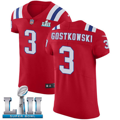 Nike Patriots #3 Stephen Gostkowski Red Alternate Super Bowl LII Men's Stitched NFL Vapor Untouchable Elite Jersey - Click Image to Close